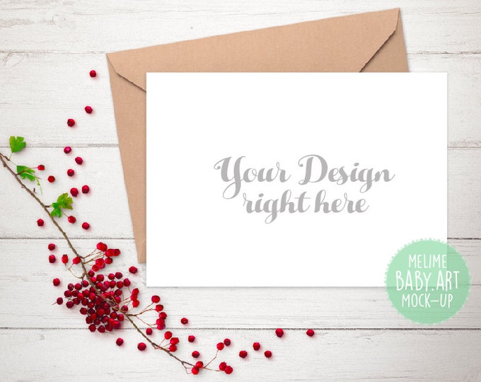 Card Mockups, Styled Photography Mockup, 5x7 Valentine's Card Mockup, Berries Photography Card Mockup (5x7Berry)