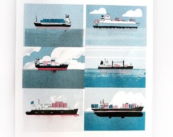 Poster Container SHIP / Boats | Print / Art Print / Wall Art / Risograph Print / Riso / A3 size | MERMADE