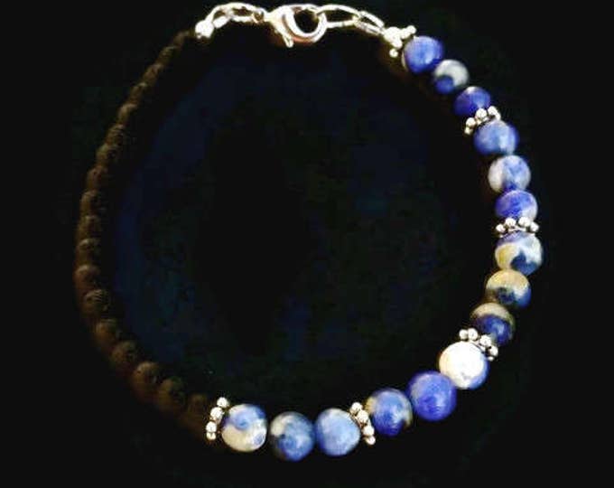 Sodalite and Lava Aromatherapy Essential Oil Diffusing Bracelet, Metaphysical Jewelry, Unique Birthday Gift