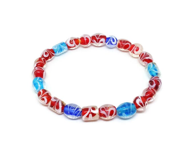 Red, White & Blue Beaded Bracelet, Patriotic Stretch Bracelet, July 4th Bracelet, Unique Birthday Gift