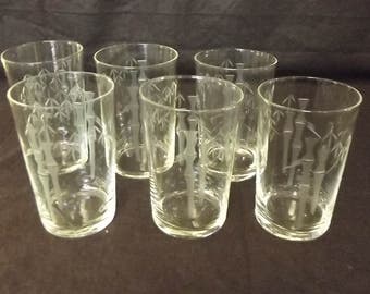 Set of 6 Bamboo Etched Glasses