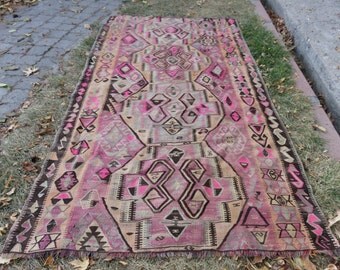 Turkish Kilim Rug Area KURDISH Multi Colors Kilim Rug ,Rug ,Kilim ,Anatolia Rug, Pink Color ,Klim ,Rug ,Vintage