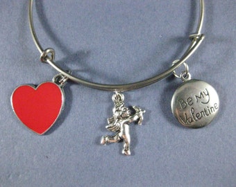 Valentine's Bangle - Valentine's Charm Bracelet - Valentine's Day Jewelry - Charm Bracelet - Bangle - Holiday Bangle - Valentine's -- B149