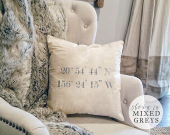 GPS Coordinates Decor - Coordinates Pillows - Farmhouse Pillow - Fixer Upper Decor - Farmhouse Chic Style - Coordinates Decor - Latitude