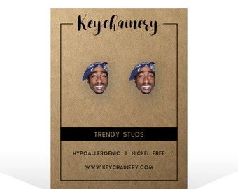 2Pac Stud Earrings - Tupac Inspired Stud Earrings - Hip Hop Rap - Music Studs