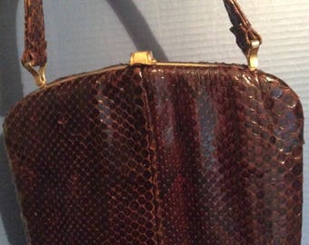 SALE// Leather handbag/vintage/50s/brown/Inner zipper pocket/