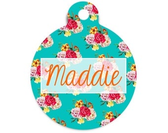 Bright Floral Pet Id Tag, Tropical Dog Tag for Dogs, Summer Floral Cat Id Tag, Modern Name Tag for Pets, Id Tag for Vets, Nurse Name Badge