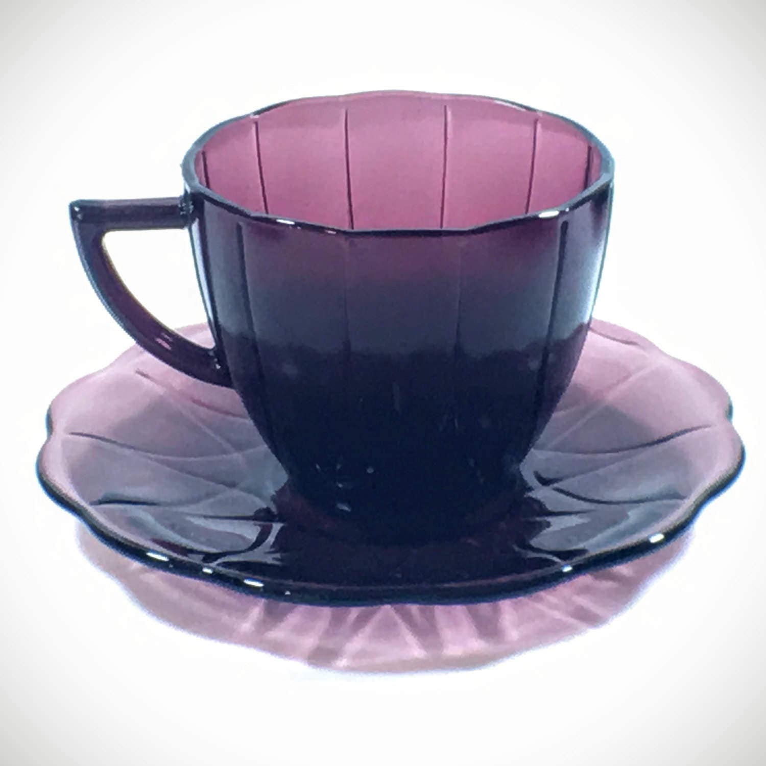 Purple Depression Glass Cup and Saucer Newport Hairpin