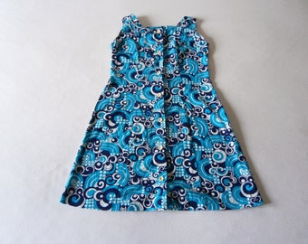 Blue Anette Cotton Dress 60's 70's Psychedelic
