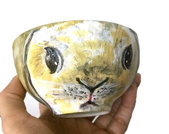 BUNNY : Hand-Painted Decorative Porcelain Art Bowl, Trinket dish, Easter Egg Bowl