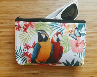 Pochette Perroquets tropique | Fermeture éclaire | 17 x 12 cm | Summer 2017 | accessoires de plage | Trousse imprimé recto verso | vacances