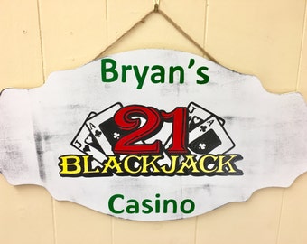 Personalized Casino Sign, Blackjack Sign, Game room sign, painted sign, custom sign, hand painted sign, wall hanging, wall decor
