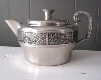 Vintage Norwegian ITB Pewter Teapot, Norwegian Metal Design, Scandinavian Style, Folk Homeware, Rustic Kitchen