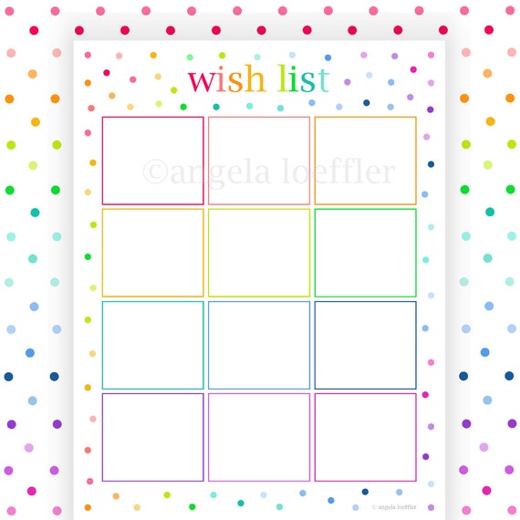 WISH LIST printable shopping list instant download