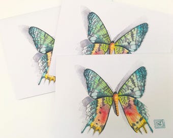 Watercolor butterfly greeting cards, set of 8 cards and envelopes, watercolor greeting cards, printed original artwork,watercolor cards