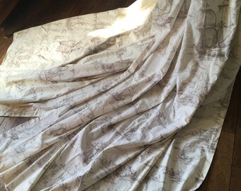 Charming Pair of French Vintage Cotton Curtains Drapes Boat & Country House Scene / Very French Traditional Design / Super Quality