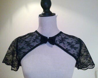Black lace bolero - Short sleeve bolero - Wedding black bolero with bow