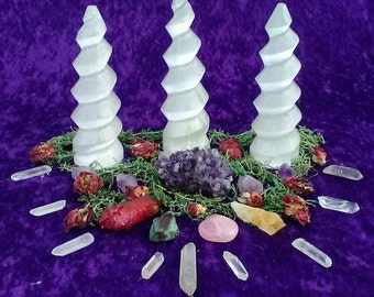 Grade A++ High Quality Moroccan Selenite Unicorn Horn Tower