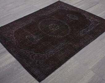 Turkish Vintage Overdyed Rug ,Carpet ,Anatolian Vintage area rug -wool rug-Handmade,Black, 187x277=5.18 m2,6x9 ft