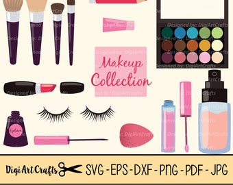 Makeup Collection SVG files / Lipstick clip art / Eyelash clipart / eps Eyeshadow / SVG Eyeliner / dxf / Pretty Clipart / Makeup Brushes