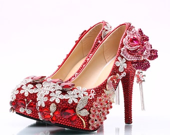 Peacock Wedding Shoes Rhinestone Platform shoes Floral Crystal Bridesmaid Shoes Woman Party Shoes Bling Party Heels Bridal Pump Bling Shoes