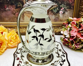 1940's Myott and son hand painted Old Silver Lustre pitcher and plate