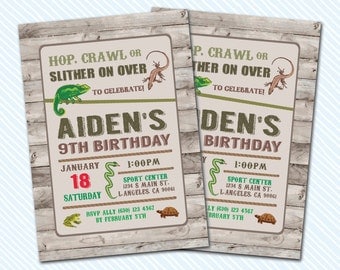 Digital Printable Reptile Birthday Invitation. Lizard birthday