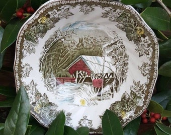 1950's Christmas Decorations/Dishes-Friendly Village China, Vintage Bowls-Johnson Bros-The Covered Bridge- Christmas Decorations-