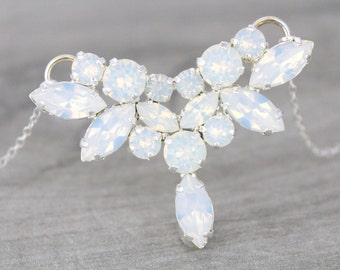 White opal necklace, Wedding jewelry, Crystal Bridal necklace, Sterling silver necklace, Wedding necklace, Swarovski necklace, Bridesmaid