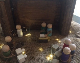 Rustic Handmade Wooden Nativity Set