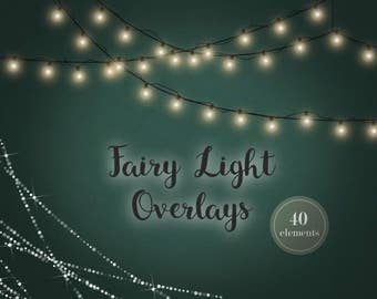 Fairy light clipart, digital fairy lights, fairy light overlays, Christmas lights, strings of light, glowing lights, clipart, light effects