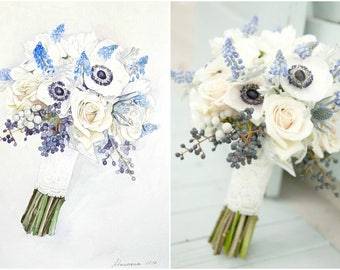 Custom Wedding Bouquet Painting ORIGINAL Watercolor painting Briddal Bouquet Painting Anniversary Gift Custom painting from photo