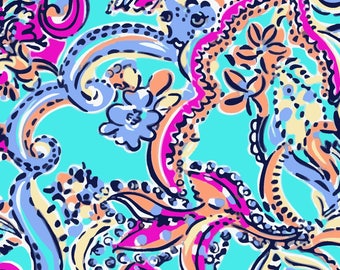 Lilly Inspired Turquoise Floral Craft Vinyl - Outdoor, Laminated or Heat Transfer Vinyl - HTV - Lilly Printed Vinyl