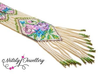 Multicolor roses necklace Long necklace Colorful necklace Beaded necklace Flowers necklace Ethnic necklace Elegant necklace