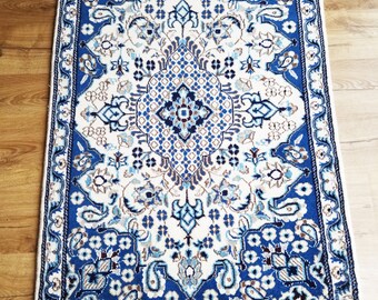 Persian Rug - Nain Nain Habibian - 3 x 5 - Vintage 1970s - Silk and Wool - Blue