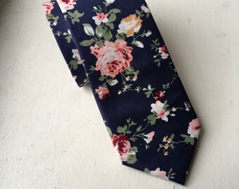 Navy Floral Tie, (non-skinny tie and skinny version now available!)