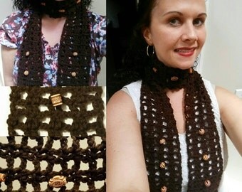 Brown Beaded Crocheted Scarf