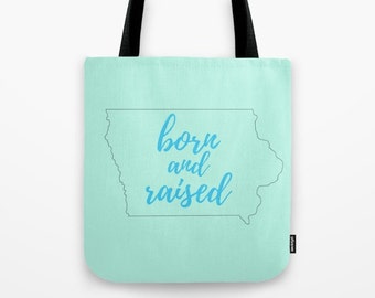 Iowa Gifts For Her Under 50, Born and Raised, Reusable Produce Bag, Iowa Home, College Graduation Gift for Women, Small Tote Bag Purse