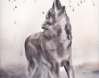 Wolf howl watercolor print