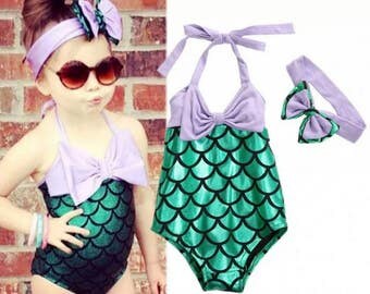 Toddler baby girl mermaid swimsuit headband