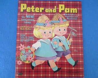 Vintage 1961 Un-Cut Twins Peter and Pam Paper Dolls by Whitman Publishing