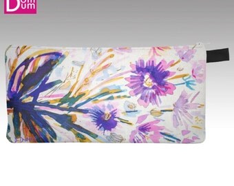 Pencil or makeup case, watercolor print abstract floral