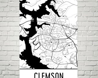 Clemson Map, Clemson Art, Clemson Print, Clemson SC Poster, Clemson Wall Art, Clemson Gift, Clemson Decor, Clemson Map Art, Map Art Print
