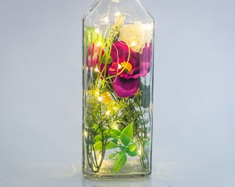 Orchid Terrarium, Silk Hydrangea, Flower Bottle Light, Fairy Lights in Bottle, Terrarium with Lights, Bottle Art, Nature Inspired Gift