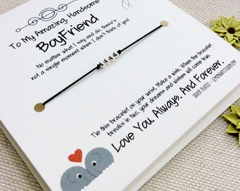 Boyfriend Wish Bracelet, Boyfriend Gift, Gift For Boyfriend, Boyfriend Birthday, Card For Boyfriend, Gift 4 Boyfriend, Boyfriend Bracelet