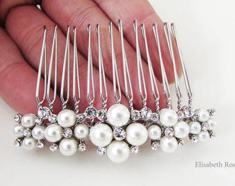 Small White Pearl and Crystal Wedding Hair Comb, White Pearl Hair Jewellery for Wedding, Small White Pearl Hair Comb for Bride, Hair Comb