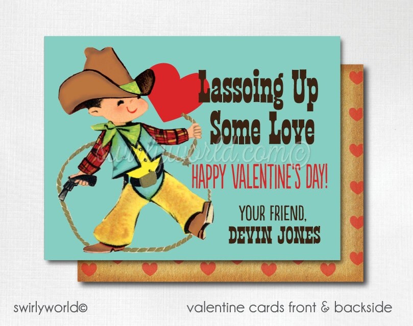Retro Vintage Cowboy Valentine's Day Cards Western Cowboy