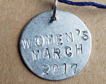 Women's March 2017 Commemorative Stamped Metal Charm Pendant