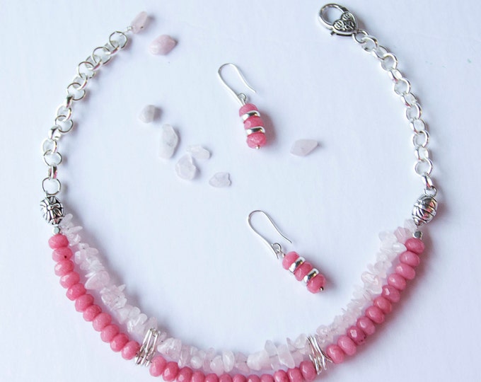 Pastel pink choker, pink necklace, rose jewelry, gift for her