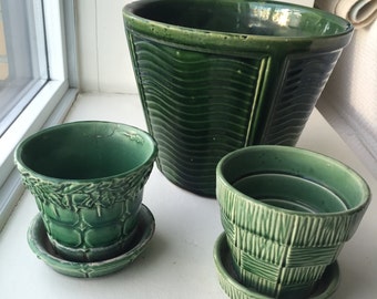 3 Vintage McCoy Green Planters